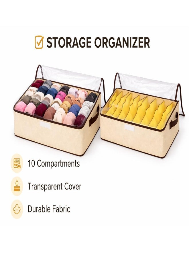 Nibbler® Foldable Clothes Organizer Box with 10 Compartments, Transparent Cover, Storage Bag with Handle for Saree, Lingerie & Innerwear, Wardrobe Organizer for Men & Women - Image 2