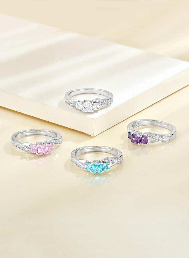 YL Women's Sterling Silver Clear Created Tanzanite 3-stone Princess Cut Wedding Rings for Engagement Jewelry-size5 - Image 5