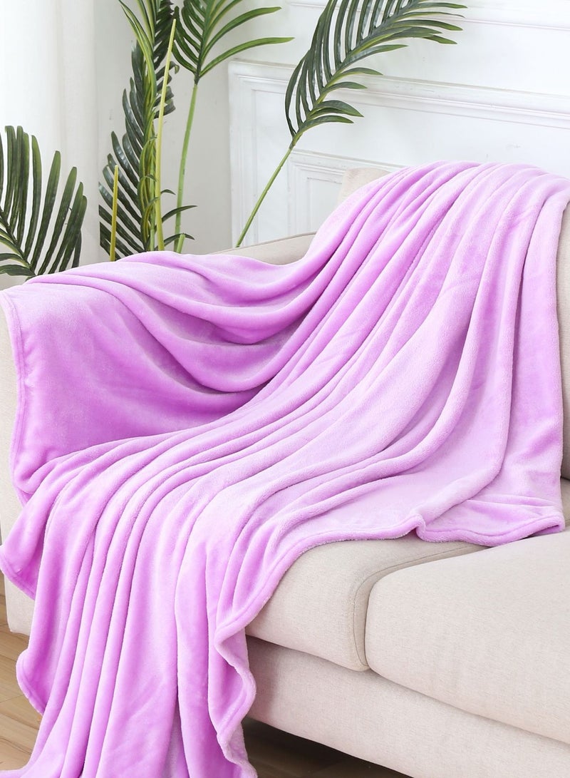 Loquat Solid Color Lightweight Warm Flannel Blanket Coral Velvet Blanket Family Sofa Bedding Fabric Light Purple 
