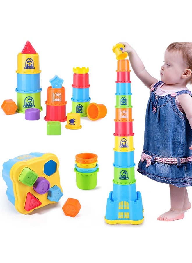 iPlay, iLearn iPlay, iLearn Baby Stacking Toys, Toddler Nesting Stack Cups, Infant Stackable Block, Kids Sorting Game W/Shape Sorter for Sand Bath, Birthday Gift for 12 18 24 Month 1 2 3 Year Old Boys Girls  - Image 1
