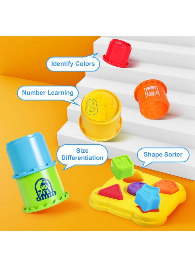 iPlay, iLearn iPlay, iLearn Baby Stacking Toys, Toddler Nesting Stack Cups, Infant Stackable Block, Kids Sorting Game W/Shape Sorter for Sand Bath, Birthday Gift for 12 18 24 Month 1 2 3 Year Old Boys Girls  - Image 3