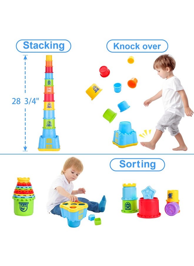 iPlay, iLearn iPlay, iLearn Baby Stacking Toys, Toddler Nesting Stack Cups, Infant Stackable Block, Kids Sorting Game W/Shape Sorter for Sand Bath, Birthday Gift for 12 18 24 Month 1 2 3 Year Old Boys Girls  - Image 2