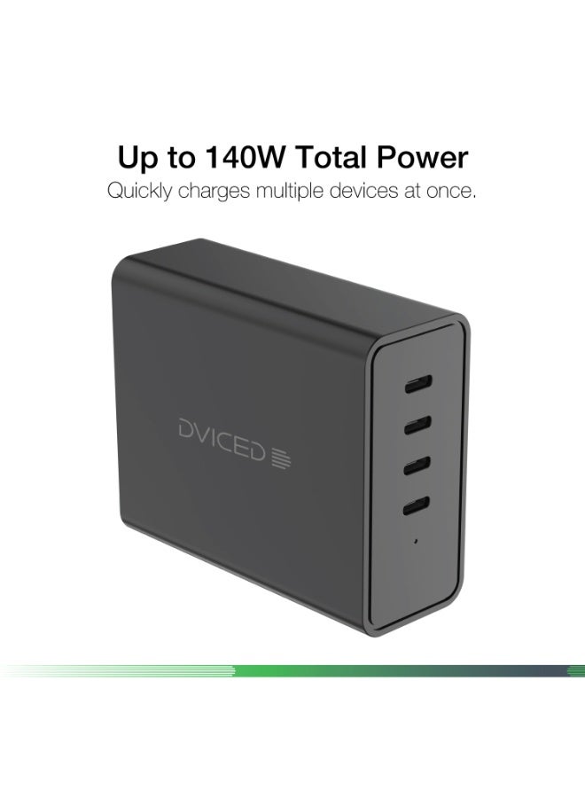 Dviced Wall charger with 140W GaN with 4 USB ports , UK plug - Black - Image 3