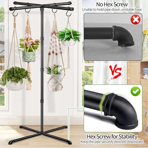 OugeWood Plant Hanger Indoor, 59" Tall Hanging Plant Stand Heavy Duty Metal Indoor Plant Hanger Stand Hanging Plant Holder with 8 Hooks Hanging Planters for Indoor Plants Bedroom Living Room Balcony - Image 3