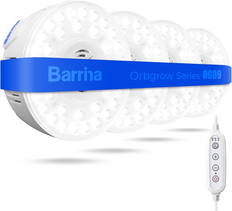 Barrina بارينا أوربجرو OG09 بوك ضوء النمو، 5000 كلفن 36 واط، 4 قطع، يعادل 540 واط، ضوء طيف كامل للنباتات الداخلية، مغناطيسي وقابل للربط مع مؤقت ذكي. - Image 1