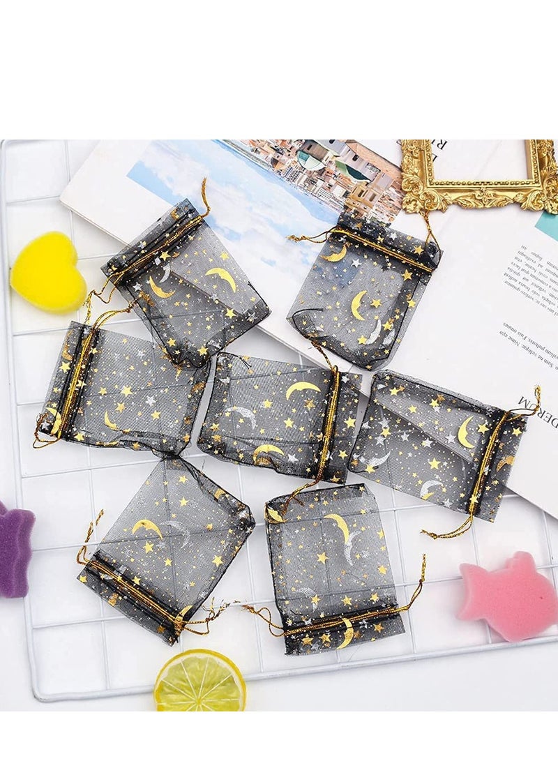 Generic Organza Jewelry Candy Bags, 100 Pieces Sheer Black Favor Gift Pouch With Gold Line Drawstring, Moon, and Stars Baby Shower for Wedding Party 's Day - Image 4