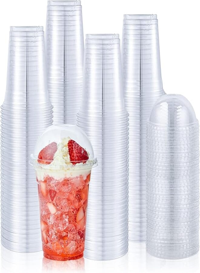 Lilymicky [100 PACK] 12 oz Clear Plastic Cups With Dome Lids, Disposable Plastic Drinking Cups, 12 oz Parfait Cups for Ice Coffee, Smoothie, Frappuccino, Bubble Boba