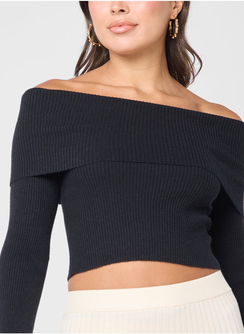 ONLY Off Shoulder Knitted Crop Top  - Image 3