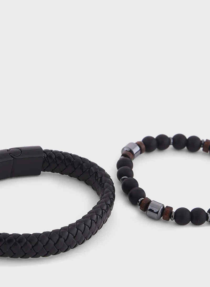 Seventy Five 3 Pack Plaited Skull Bracelet Set