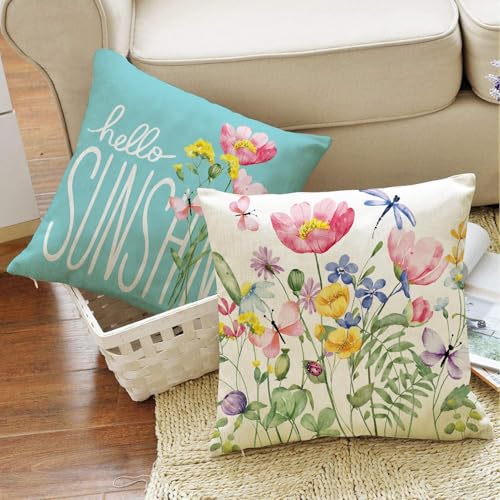 WOKANI Spring Outdoor Throw Pillow Covers 18x18 Set of 4 Summer Garden Flowers Farmhouse Patio Decorative Cushion Covers Home Decor Couch for Sofa Bedroom Livingroom, SkyBlue - Image 4