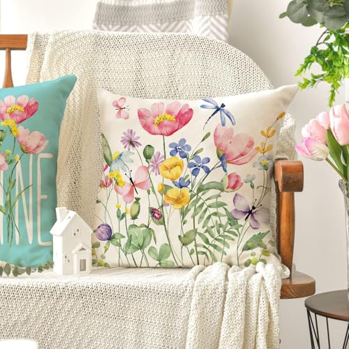 WOKANI Spring Outdoor Throw Pillow Covers 18x18 Set of 4 Summer Garden Flowers Farmhouse Patio Decorative Cushion Covers Home Decor Couch for Sofa Bedroom Livingroom, SkyBlue - Image 5