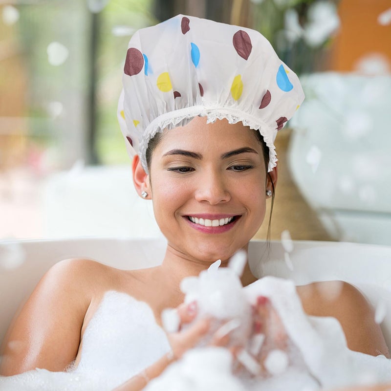 Waterproof Reusable Shower Caps 3 Colors Set Thickened Polka Dot Bath Bonnets - Image 5