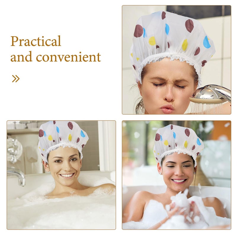 Waterproof Reusable Shower Caps 3 Colors Set Thickened Polka Dot Bath Bonnets - Image 4