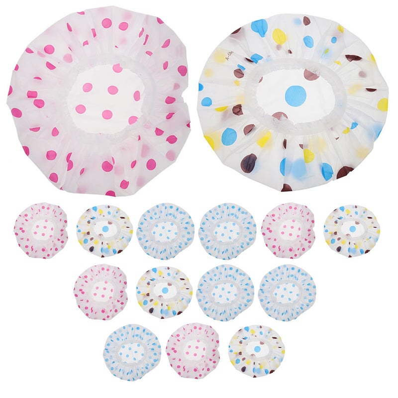 Waterproof Reusable Shower Caps 3 Colors Set Thickened Polka Dot Bath Bonnets - Image 2