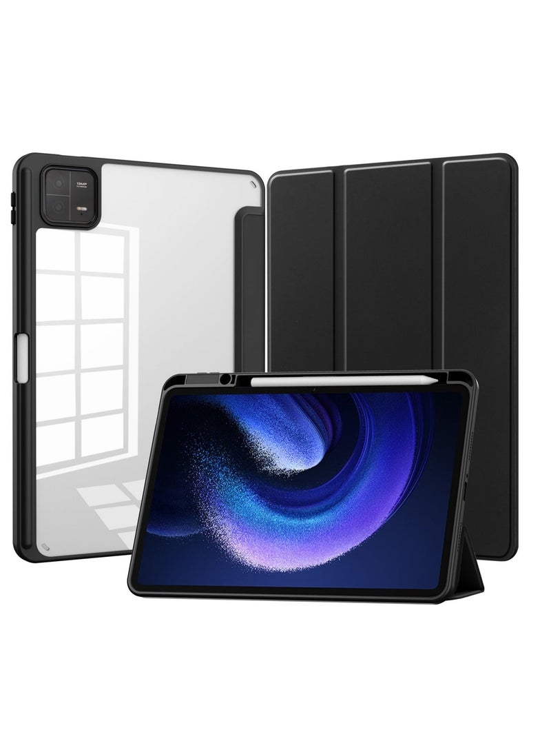 يوارب كينج شفافة خلفية فائقة رقيقة مع غطاء إطار TPU مضاد للصدمات ، مقلم مدمج ، يدعم Xiaomi Pad 7 / Pad 7 Pro / Xiaomi Pad 8 / Pad 8 Pro أسود النوم / الاستيقاظ التلقائي - Image 1