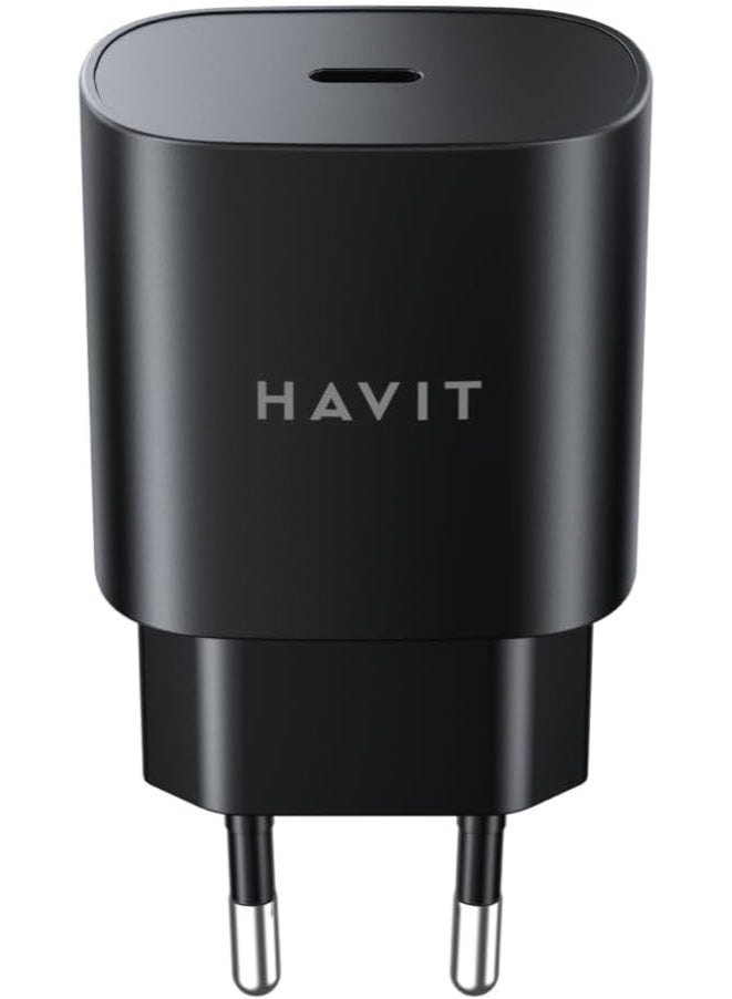 هافيت Havit UC25 USB-C 25W Fast Charging Wall Charger Black – PD & PPS Compatible for Samsung Galaxy & iPhone - Image 3