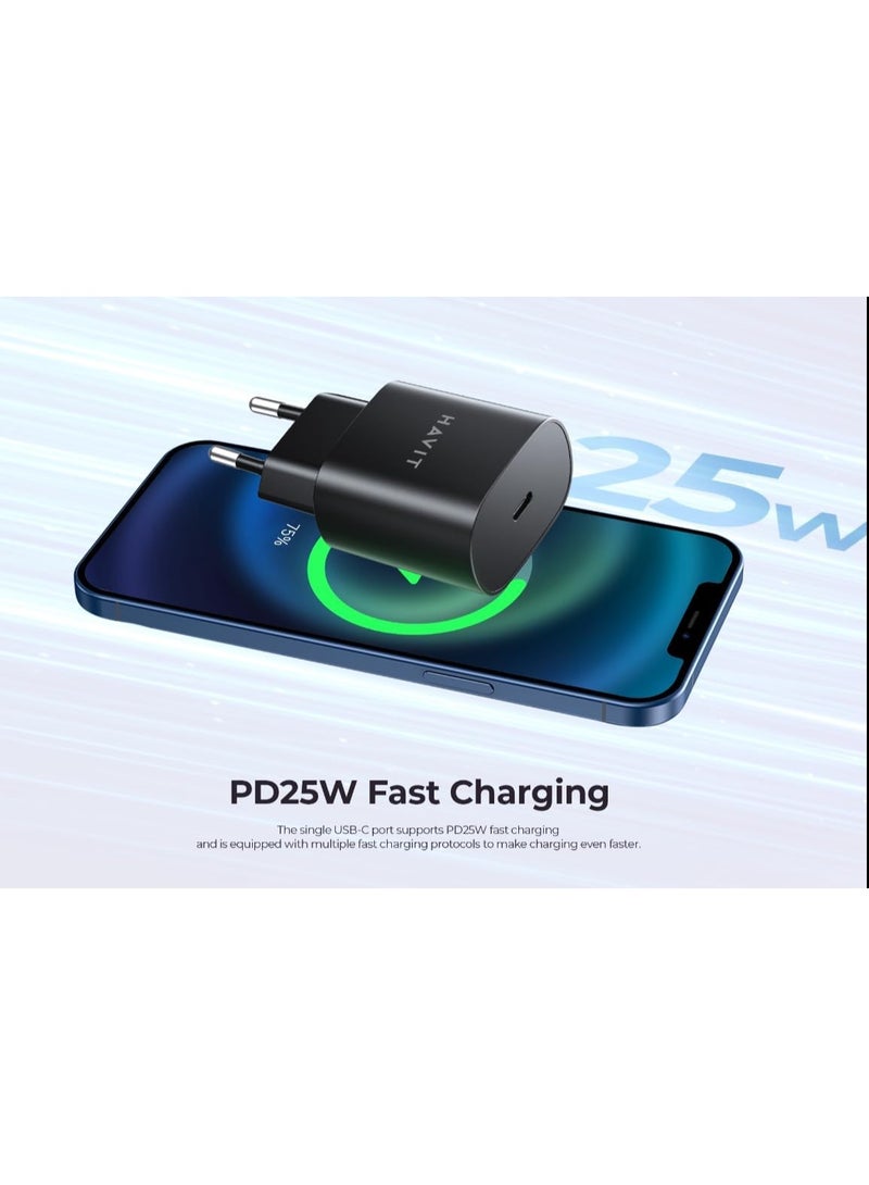 هافيت Havit UC25 USB-C 25W Fast Charging Wall Charger Black – PD & PPS Compatible for Samsung Galaxy & iPhone - Image 2