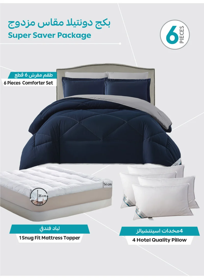 Donetella 11- Pieces Bedding Set –King Size | 6-Pcs Comforter Set+1500 GSM Mattress Topper+4 Essential Pillows,