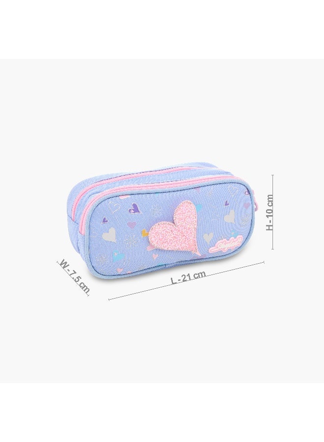 Skylar Heart Print Pencil Pouch for Girls - Image 2