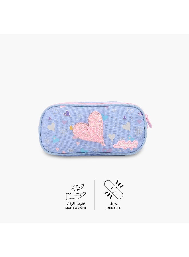 Skylar Heart Print Pencil Pouch for Girls - Image 4