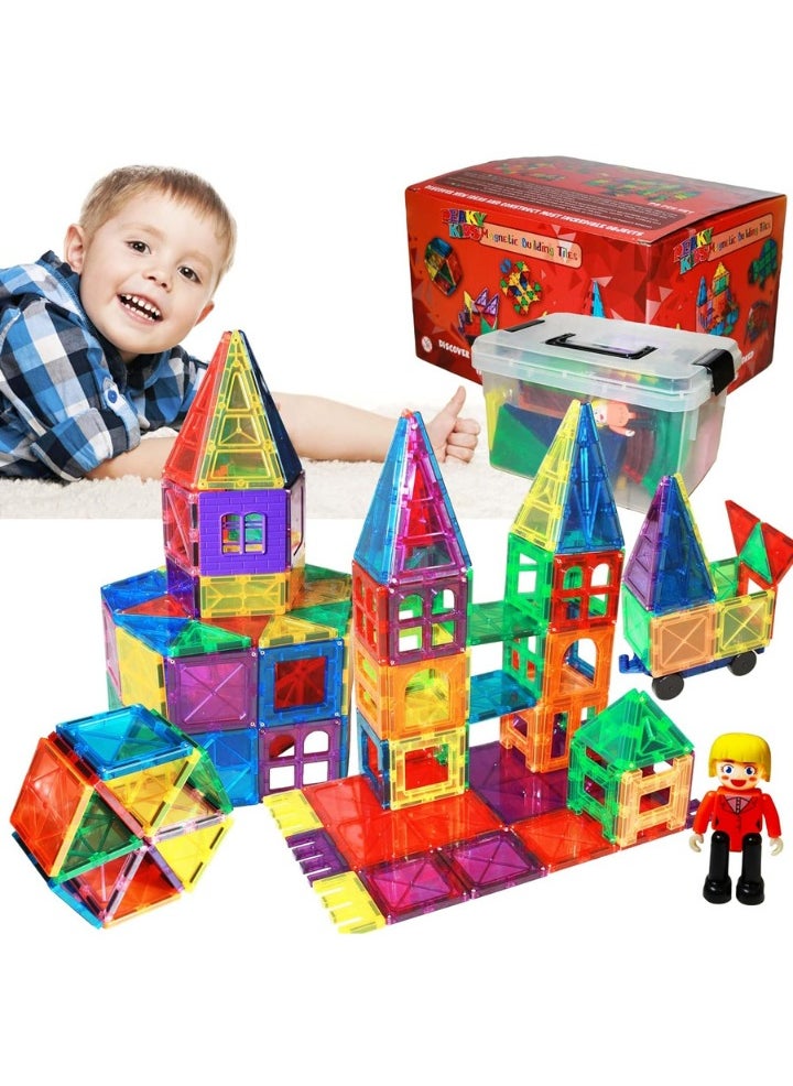 PEAKY KIDS 78 pcs magnetic tiles for kids,  stem approved educational magnetic blocks, 3d montessori toys for boys girls, constructing structures shapes building sets for brain activity & creativity  - Image 1