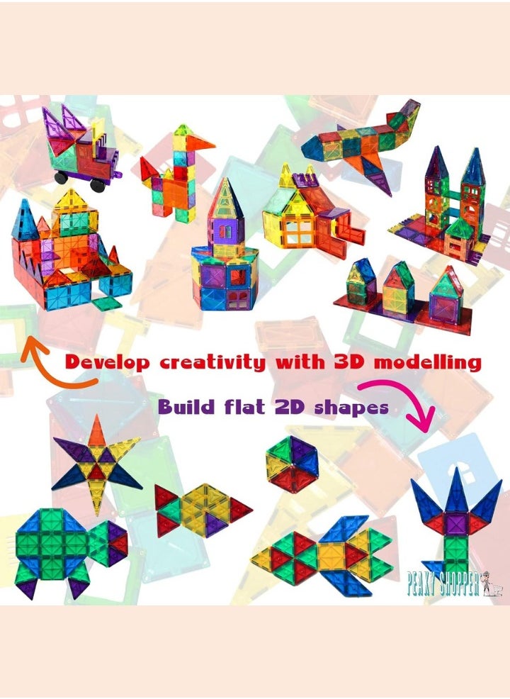 PEAKY KIDS 78 pcs magnetic tiles for kids,  stem approved educational magnetic blocks, 3d montessori toys for boys girls, constructing structures shapes building sets for brain activity & creativity  - Image 2