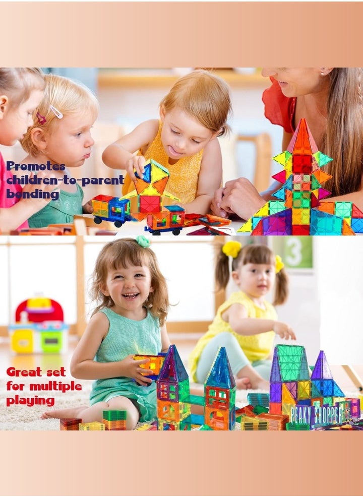PEAKY KIDS 78 pcs magnetic tiles for kids,  stem approved educational magnetic blocks, 3d montessori toys for boys girls, constructing structures shapes building sets for brain activity & creativity  - Image 3