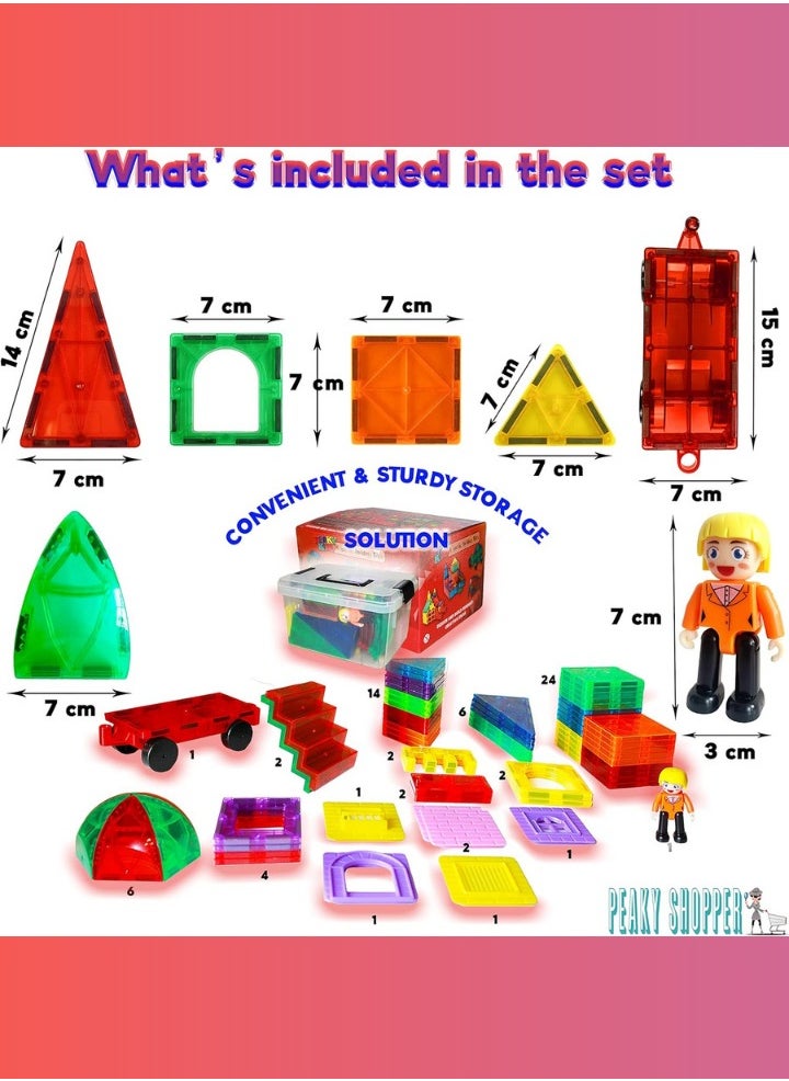 PEAKY KIDS 78 pcs magnetic tiles for kids,  stem approved educational magnetic blocks, 3d montessori toys for boys girls, constructing structures shapes building sets for brain activity & creativity  - Image 4