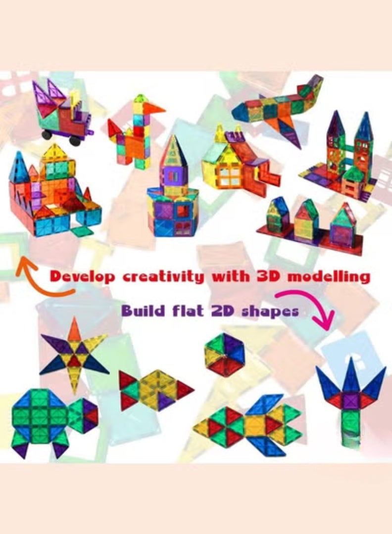 PEAKY KIDS 78 pcs magnetic tiles for kids,  stem approved educational magnetic blocks, 3d montessori toys for boys girls, constructing structures shapes building sets for brain activity & creativity - Image 2