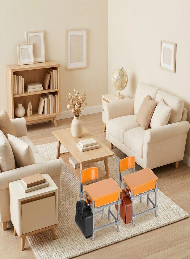 HaiFafafaing Miniature School Furniture Set - 1:12 Scale Dollhouse Desk and Chair Play Set - Modern Dollhouse School Model Mini Schoolbags for Collectors Decor - Image 4