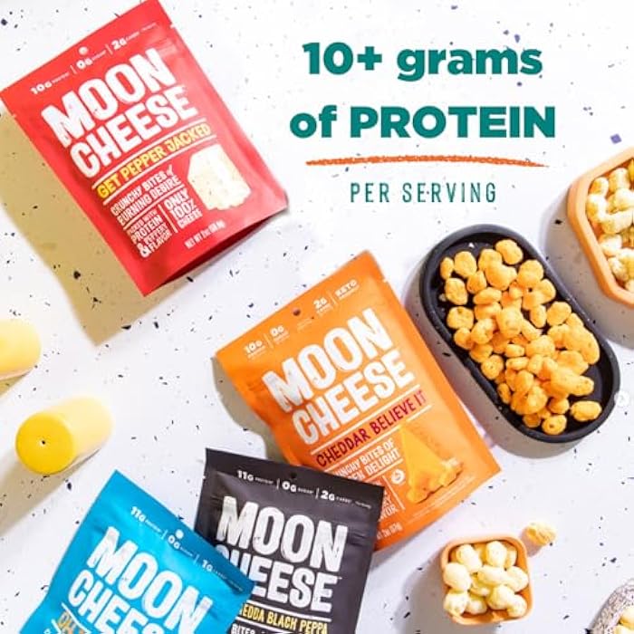 Moon Cheese Variety Pack, Cheddar, White Cheddar, Gouda, Garlic Parm & Pepper Jack, Protein-Rich Cheese Snack, Gluten Free, Keto Friendly, 100% Real Cheese, 2 Ounce (Pack of 5) - Image 4