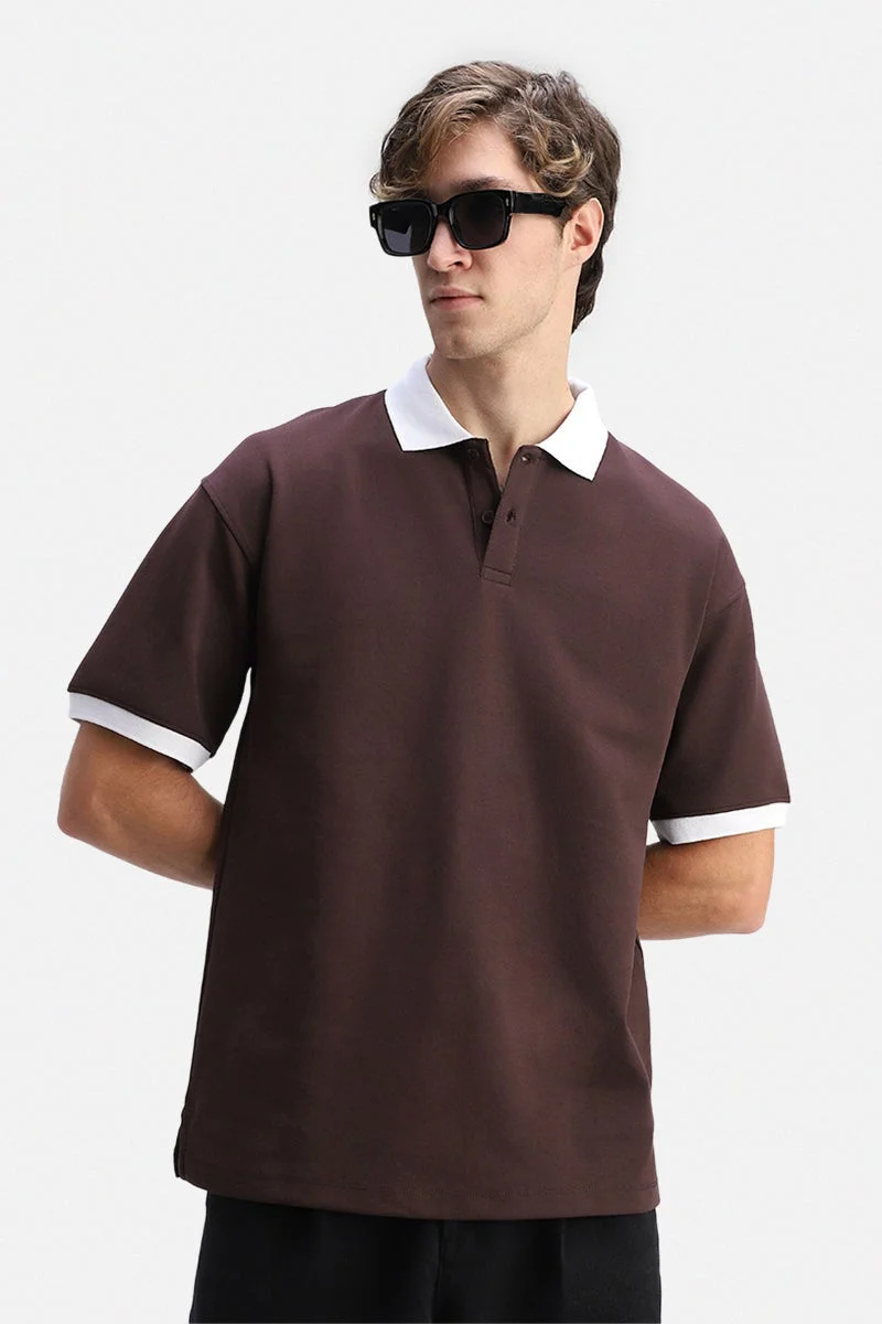 SNITCH Dark Brown Solid Half Sleeve Oversized T-Shirt