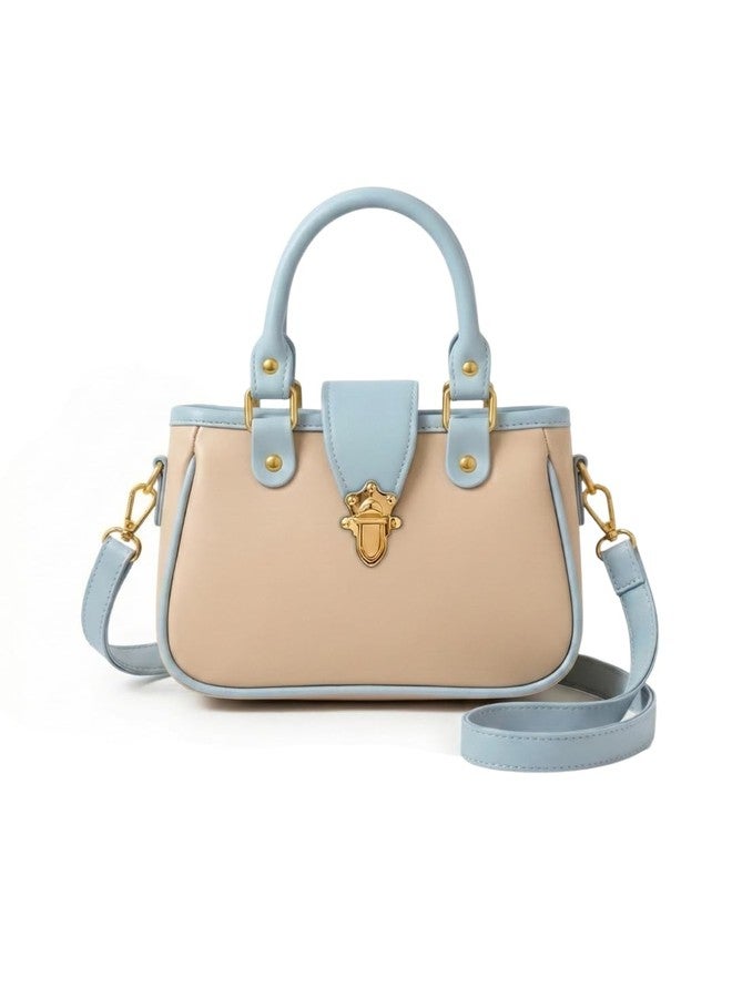 LIKE STYLE Women’s Stylish PU Sling Bag with Metal Flap Lock | Dual Compartments Crossbody & Shoulder Handbag | Detachable Strap & Top Handle | Trendy Daily Use Bag (Beige) - Image 1