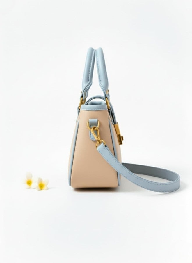LIKE STYLE Women’s Stylish PU Sling Bag with Metal Flap Lock | Dual Compartments Crossbody & Shoulder Handbag | Detachable Strap & Top Handle | Trendy Daily Use Bag (Beige) - Image 3