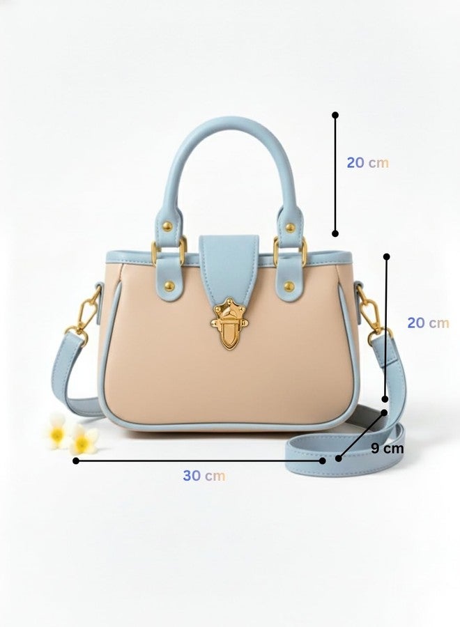 LIKE STYLE Women’s Stylish PU Sling Bag with Metal Flap Lock | Dual Compartments Crossbody & Shoulder Handbag | Detachable Strap & Top Handle | Trendy Daily Use Bag (Beige) - Image 4