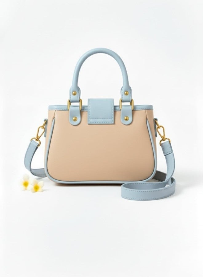 LIKE STYLE Women’s Stylish PU Sling Bag with Metal Flap Lock | Dual Compartments Crossbody & Shoulder Handbag | Detachable Strap & Top Handle | Trendy Daily Use Bag (Beige) - Image 2