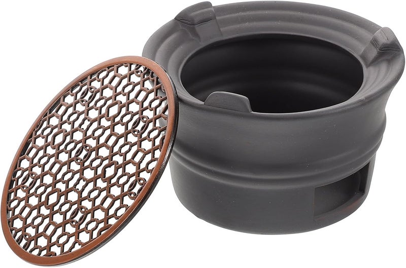 Homoyoyo Japanese Teapot Warmer Base with Copper Pad, Black Pottery Tea Light Candle Holder for Heating Tea and Coffee, Suitable for Home Kitchen Use - Image 1