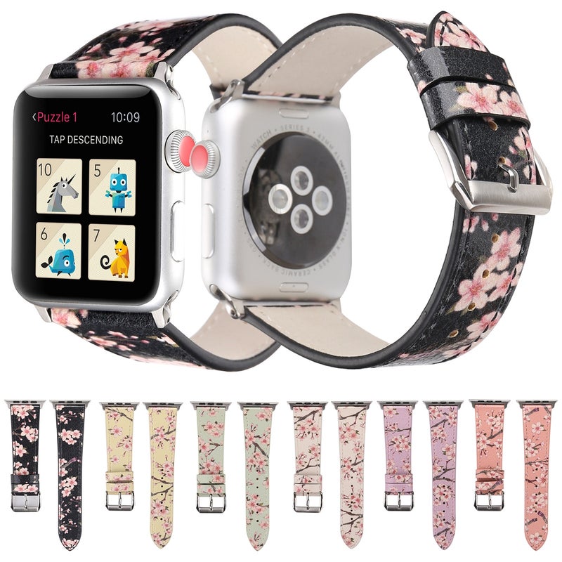 Plum Series Leather Watch Band For Apple Watch Series 9&8&7 41mm / SE 3&SE 2&6&SE&5&4 40mm / 3&2&1 38mm(Light Purple)