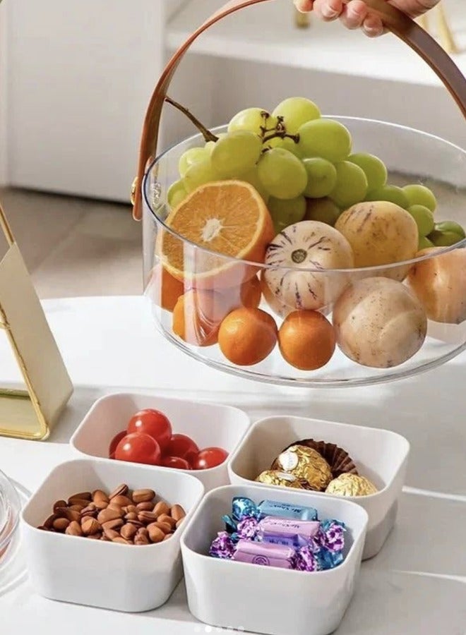 Acrylic Serving Tray with Lid and Handle Round Portable Lunch Box for Food, Appetizers, Meals, Dried Fruits, Nuts, Insurance, Parties, Chocolates for Eid, Ramadan and Special Occasions  - Image 1