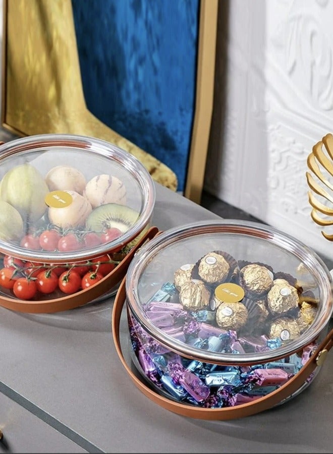 Acrylic Serving Tray with Lid and Handle Round Portable Lunch Box for Food, Appetizers, Meals, Dried Fruits, Nuts, Insurance, Parties, Chocolates for Eid, Ramadan and Special Occasions  - Image 4