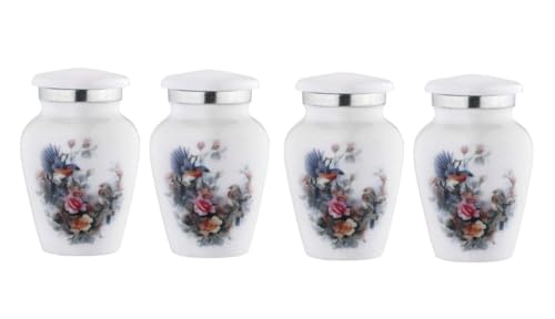 BOLD & DIVINE BOLD DIVINE Birds Floral Theme Cremation Urn Human Ashes Adult Memorial urn Burial Funeral Cremation Urns Small Urns_Set of 4 - Image 1
