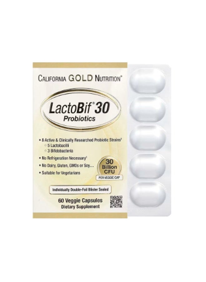 California Gold Nutrition LactoBif® 30 Probiotics, 30 Billion CFU, 60 Veggie Capsules  - Image 1