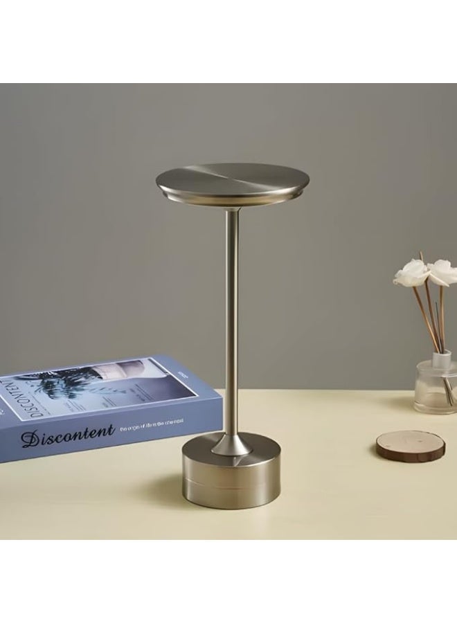 zentora Cordless LED Table Lamp, 4000mAh Rechargeable Battery Operated Mini Bedside Lamp, 3-Level Brightness, Portable for Dining Table, Bar & Outdoor Use (Silver) - Image 3