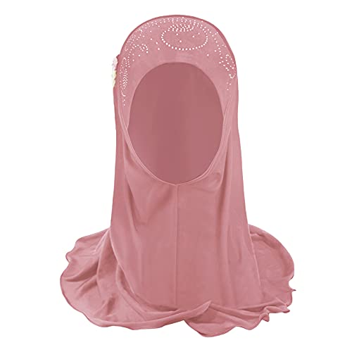 Clobeau Muslim Hijab Girls Hijab Scarfs Head Wrap Scarf, Islamic Scarf Shawls Lace Headscarf Cap, Plain Hijabs for Girls Age 2-6 - Image 2