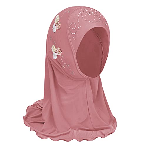 Clobeau Muslim Hijab Girls Hijab Scarfs Head Wrap Scarf, Islamic Scarf Shawls Lace Headscarf Cap, Plain Hijabs for Girls Age 2-6 - Image 1