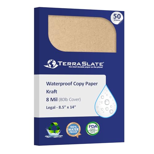 TerraSlate Waterproof Paper, Rip-Proof Colored Paper, Kraft 50 Sheets, 8 Mil (80lb Cover), 8.5” x 14”, Laser Printer and Copy Machine Compatible - Image 1