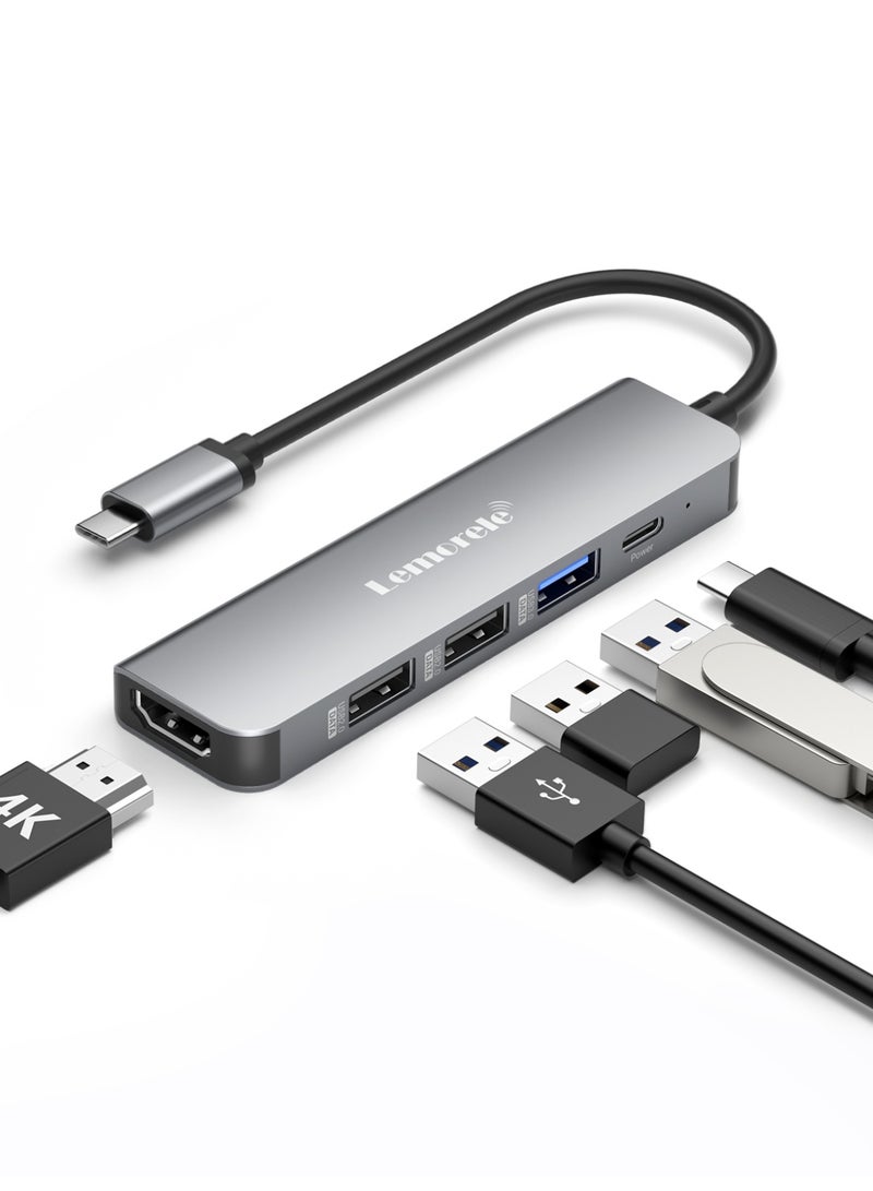 Lemorele Ultra-Slim USB-C Dock for 4K Display and Fast Charging powerful 5-in-1 USB-C hub 4K HDMI output, USB 3.0 high-speed data transfer, and 100W Power for MacBook, Steam Deck, or other USB-C device - Image 1