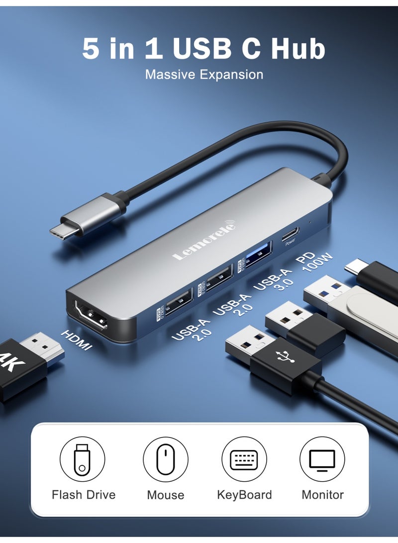 Lemorele Ultra-Slim USB-C Dock for 4K Display and Fast Charging powerful 5-in-1 USB-C hub 4K HDMI output, USB 3.0 high-speed data transfer, and 100W Power for MacBook, Steam Deck, or other USB-C device - Image 2