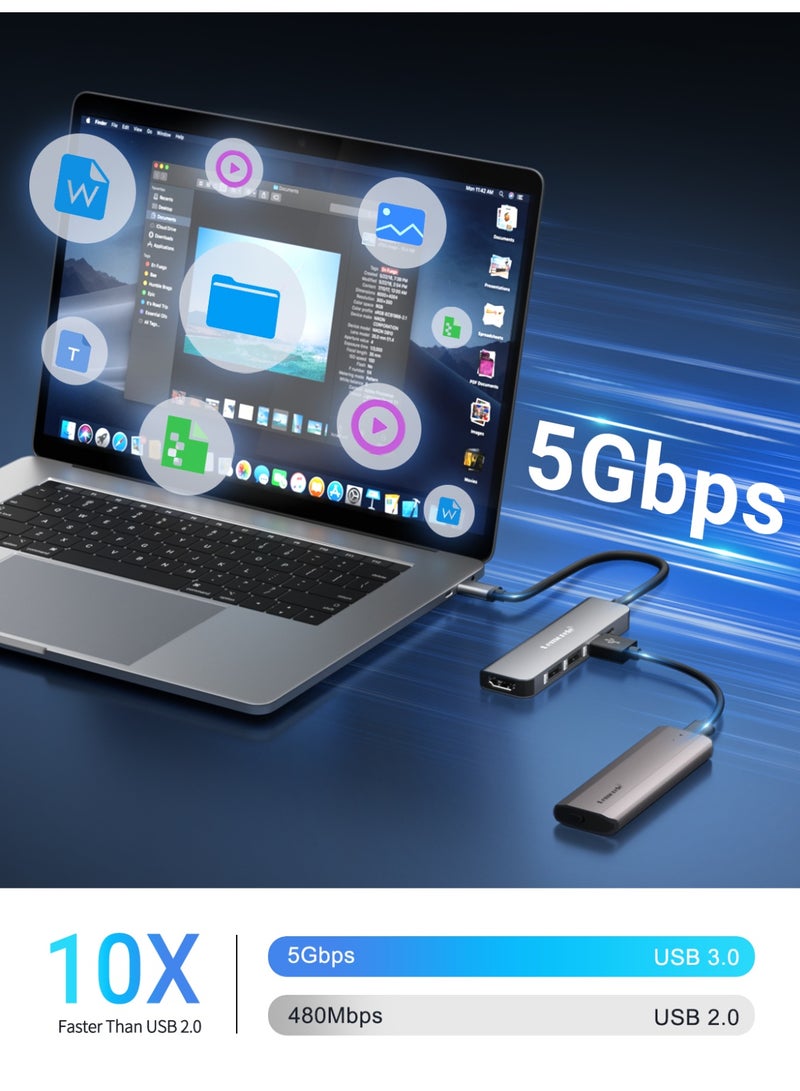 Lemorele Ultra-Slim USB-C Dock for 4K Display and Fast Charging powerful 5-in-1 USB-C hub 4K HDMI output, USB 3.0 high-speed data transfer, and 100W Power for MacBook, Steam Deck, or other USB-C device - Image 5