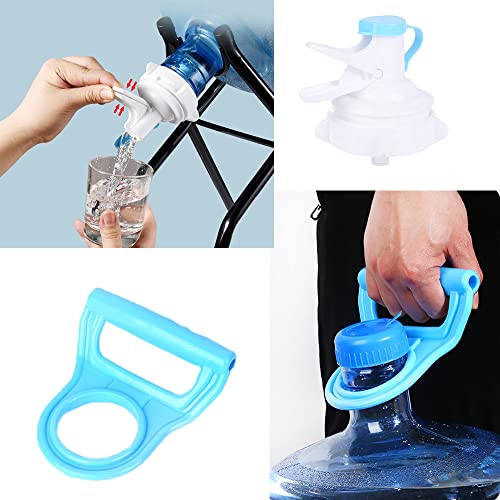 UtySty 3 Pack Water Dispenser Valve 5 Gallon Water Jug Dispenser Valves Spout Cap with Water Bottle Handle Carry Grips for 3-5 Gal Water Jug Stand 55mm Crown Cap Reusable Water Bottle Container Holder - Image 2